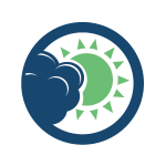 Icon for climate and weather showing a cloud with a peaking sun.
